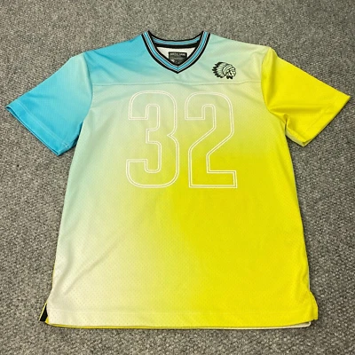 Camisa Jersey Hustle Gang Para Hombres Pequeña Amarilla #32 Cabeza India Bordada Cuello en V Foto 1 de 4