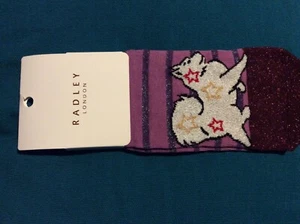 Calzini natalizi da donna Radley nuovi con etichette - cane e gatto - viola glicinesi - taglia unica - Foto 1 di 7
