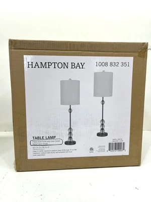 Hampton Bay Westbury 32in. Plated Gold +Clear Acrylic Table Lamp White Shade 2PK - Image 1 of 2