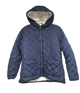 Old Navy Sherpa gefütterte Steppjacke Damen Medium Mantel Kapuze dunkelblau M - Bild 1 von 4