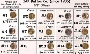 8 a 1000 piezas. Botones blazer antiguos de metal dorado de 5/8" (15 mm) - para chalecos - ELECCIÓN - Imagen 1 de 5