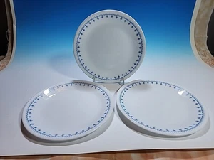 Retired Corning Corelle Dishes SNOWFLAKE BLUE Set 3 LUNCHEON SALAD PLATES 8.5” - Picture 1 of 6