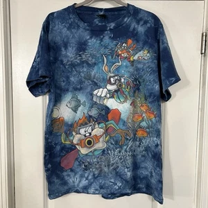 Vintage 1998 Looney Tunes Underwater Scuba Diving Tie-Dye AOP T Shirt Adult L - Picture 1 of 15