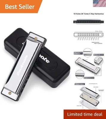 Portable 10-Hole Blues Harmonica in C with Case & Cleaning Cloth - Perfect Gift - Image 1 of 4