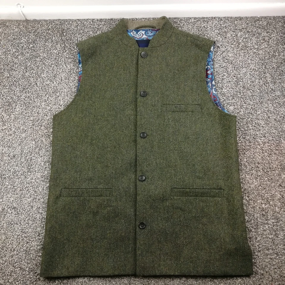 Joseph Turner Yorkshire Gilet Waistcoat Moon Tweed Wool Green Sz 46 - Image 1 of 4