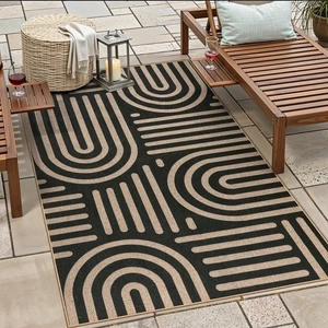 Alfombras de yute fáciles 3x5 para entrada, alfombra de exterior negra abstracta lavable, moderna... - Imagen 1 de 9