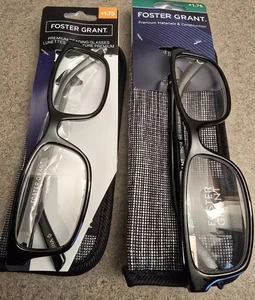 Foster Grant Boston 2 Pair Black Reading Glasses +1.75 NEW WITH CASES! - Picture 1 of 2