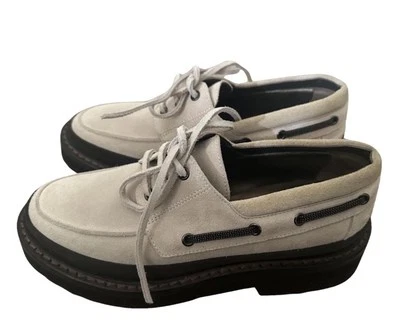 BRUNELLO CUCUNELLI Mocasines Plataforma Beige Gamuza Zapatos Talla 38/7 EE. UU. NUEVO Foto 1 de 4
