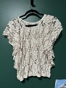 Top vintage in pizzo Y2K L American Rag Cream trasparente floreale gotico stravagante cottage - Foto 1 di 17