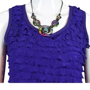 Vintage Jason Maxwell lila Medium Top Bluse hergestellt in den USA Rüschen ärmellos - Bild 1 von 4