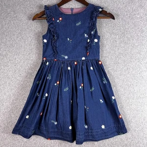 Vestido Mini Boden Niña 8/9 Azul Denim Floral Bordado Volantes Línea A Solero - Imagen 1 de 11