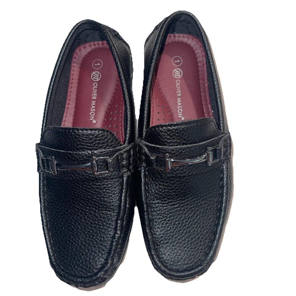 Oliver Mason Youth Kids Size 1 Black Patent Leather Oxford Dress Shoes - Image 1 of 4