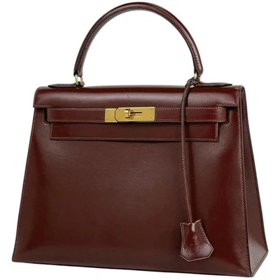 Hermes Kelly 28 Bolso de Mano Caja Becerro Rojo Ceniza #BS020 Foto 1 de 4