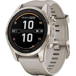 Garmin Fenix 7S Pro Solar, Zafiro, Acero Dorado Suave, Arena Ligera - Imagen 1 de 9
