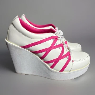 Vintage Y2K VOLATILE Womens Size 7.5 Wedge Platform Sneakers White Pink Leather - Image 1 of 4