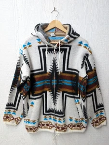 Artesanias Tuntaquimba 100% Wool Jacket Tribal Ecuador Native Hooded Size Large - Picture 1 of 4