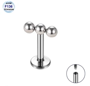 16G Titanio Roscado Internamente 3 Cuentas Tragus Anillo Labret Caracola Cartílago Perno - Imagen 1 de 4