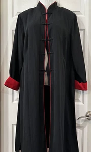 Jessica London Asian Long Jacket Mandarin Collar Shogun Duster 22 W Petite Black - Picture 1 of 13