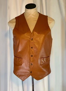 Vintage The Leather Shop Sears Vest Size 36 Men’s Boho Biker Western Leather - Picture 1 of 7
