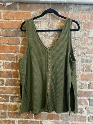 Cleo & Wolf Green Button-down Flowy Ribbed Tanktop Ladies Size XL - Image 1 of 4