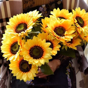 Artificial Sunflowers Bouquet Fake Silk Flowers Large Home Office Party Decor - Picture 1 of 11