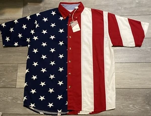 American Summer Patriotic American Flag Collared Shirt Mens Size L July 4 NWT - Picture 1 of 10