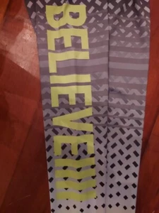 Justice sz girls 14 neon green yellow black BELIEVE leggings guc, womens S also! - Picture 1 of 5