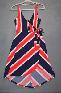New Express Striped Wrap Midi Dress size XS Red White Blue Summer 4th of July - Picture 1 of 9
