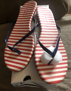 LAUREN CONRAD WOMENS Red And White Striped Flip-Flops Size 7 New With Box  - Picture 1 of 6