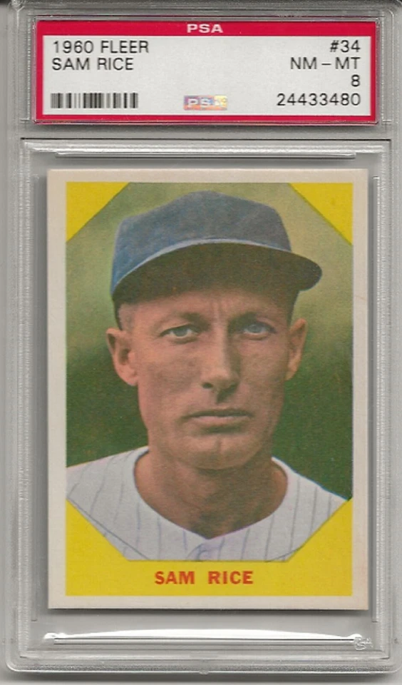 Fleer #34 Sam Rice 1960, PSA 8 casi nuevo-como nuevo, Hof, Washington Senators, L@@K  Foto 1 de 1
