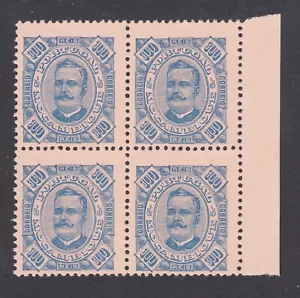 Mozambique Sc 35 MNH. 1894 300r Rey Carlos I, Hoja margen bloque de 4, fresco - Imagen 1 de 1