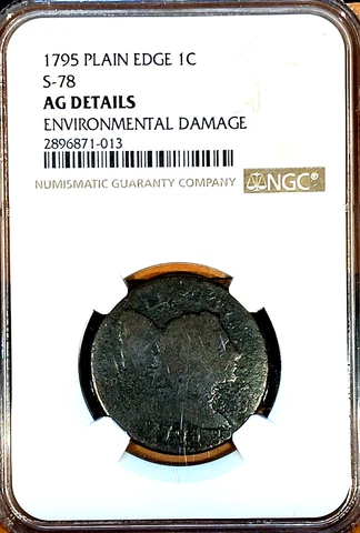 1795 Plain Edge NGC Graded AG Details Flowing Hair Liberty Cap Large Cent Penny Cover