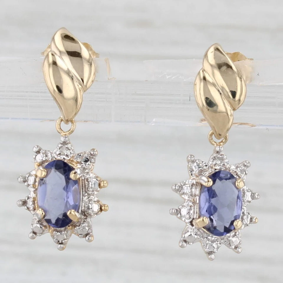 0.59ctw Blue Iolite Diamond Drop Earrings 14k Yellow Gold - Image 1 of 4