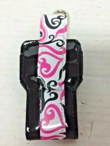 1 Black Pink White Hearts Cellphone Case Key Chain Clasp Shiny Vinyl - Picture 1 of 4