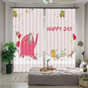 Elephant Illusion Sky 3D Blockout Photo Print Curtain Fabric Curtains Window - Foto 1 di 10