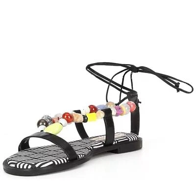 Antonio Melani Womens 6.5 Loola Beaded Leather Gladiator Sandal in Black - Image 1 of 4