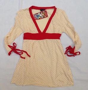 NWT Girls Fang red polka dot 3/4 sleeve tie back longer cute top shirt L 12 14 - Picture 1 of 4