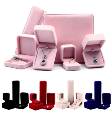 VELVET JEWELLERY BOX RING NECKLACE EARRINGS BRACELET GIFT BOX NEW 5 colours - Image 1 of 4