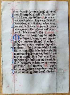 Original Manuscript Leaf on Vellum Prayerbook Fine Initials (D) - 1450 - Image 1 of 2