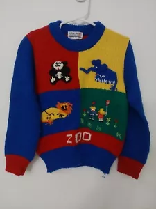 Vintage Harlequin Designs Zoo Sweater Cynthia McKinney Kids 5 5T Blue Red Lion - Picture 1 of 5