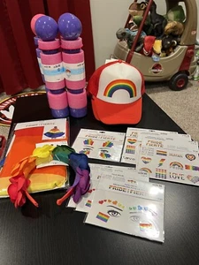 NEW Rainbow Hat Headband Tattoos Cape LGBT Gay Pride Costume Parades Kit Set - Picture 1 of 7