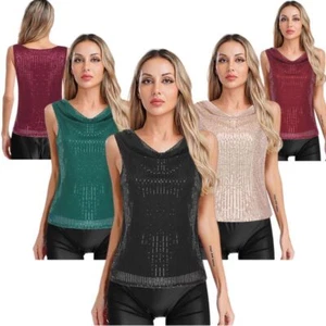 Women T-shirt Dance Vest Party Tank Top Club Sleeveless Holiday Cowl Neck Loose - Foto 1 di 12