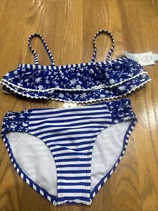 New Girls Cat & Jack 2 Piece Bikini Bathing Suit Sz m 7/8 NWT Blue Swimsuit - Picture 1 of 6