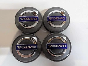 4 OEM Volvo Silver Center Hub Caps for S60 V70/XC70 S80 XC90 C70 S40 V50 C30 - Picture 1 of 9