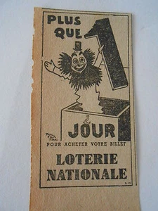 Petite Pub Loterie Nationale dans 1 Jour boite à clown Coupure de presse 1943 - Foto 1 di 1