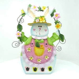 Linterna vela té jardinero conejito de Pascua de hojalata primavera 12" de alto - Imagen 1 de 5