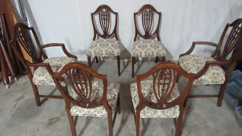 Set Vintage Mahogany Shield Back Chairs Dining Room Cover