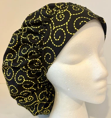 Yellow & Black Print Size Large Medical Bouffant Scrub Cap Surgery Hat - Image 1 of 4