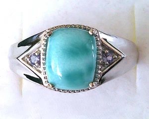 Men's Larimar & Tanzanite Ring / size 14 / 925 Sterling Silver / 4.6ct 7.8 g - Picture 1 of 6