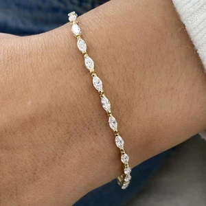 Marquise Lab-Created Diamond Tennis Bracelet 2.85ct F/VS 14K Yellow Gold - Picture 1 of 6